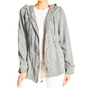 Max Jeans Gray Hooded Tencel Jacket Anorak Women's M Casual Cinch Waist EUC
